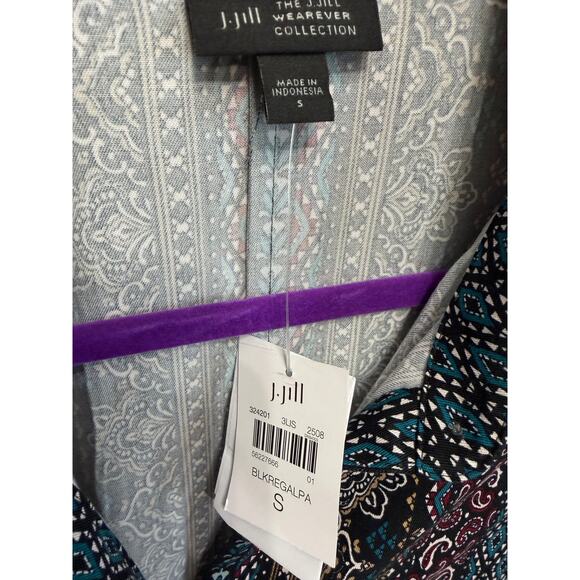 J.Jill Wearever Foulard-Print Midi Shirtdress Black Regal Paisley Sz S New - Picture 11 of 12